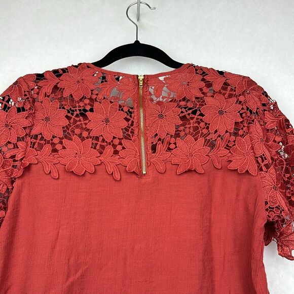 Boho Orange Crochet Lace Neck Top Sz XL - Picture 7 of 8